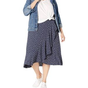 Madewell Plus Size Spring Fling Navy Floral Faux Wrap Ruffle Midi Skirt NWT